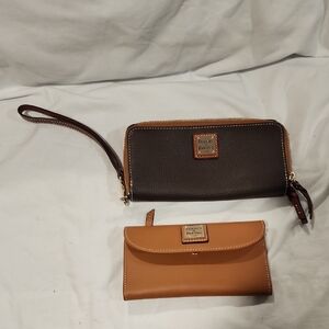 Dooney & Bourke Dark Brown and Tan Leather Wristlet Set